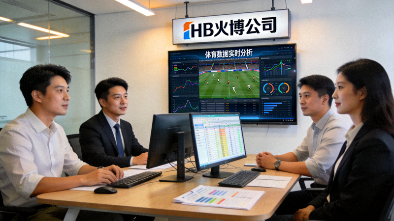 HB火博公司团队在现代化办公室讨论体育数据