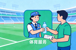 体育服务图标 - 工作人员为球迷提供现场服务支持